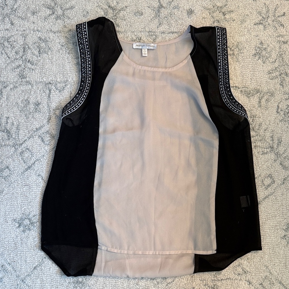 Jealous Tomato Blush Center Panel Black Trim Sleeveless Tank
